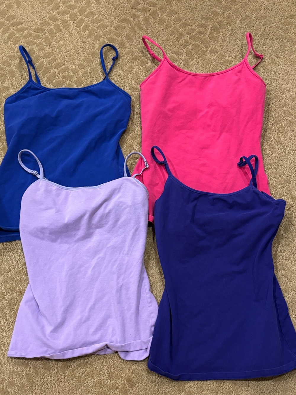 Four Spaghetti Strap Tank Tops - Blue, Pink, Lavender, Dark Purple